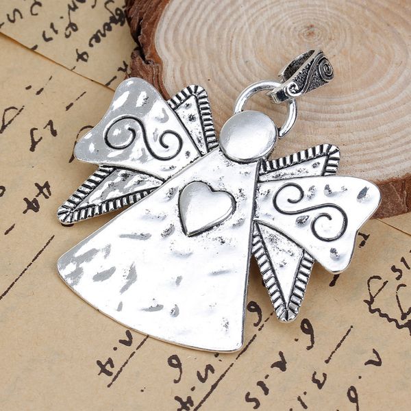 

doreenbeads zinc based alloy antique silver pendants angel wing heart carved diy components 72mm(2 7/8") x 63mm(2 4/8"), 2 pcs