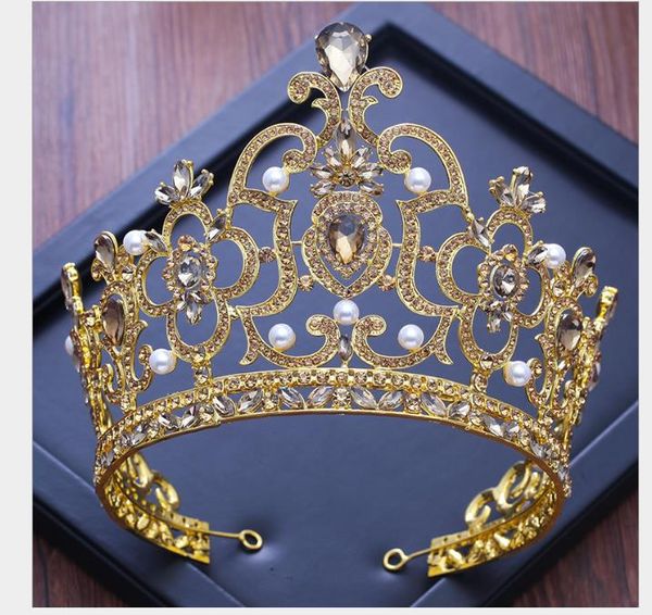 

golden crown headdress show bride crown luxury atmospheric court accessories, Slivery;golden