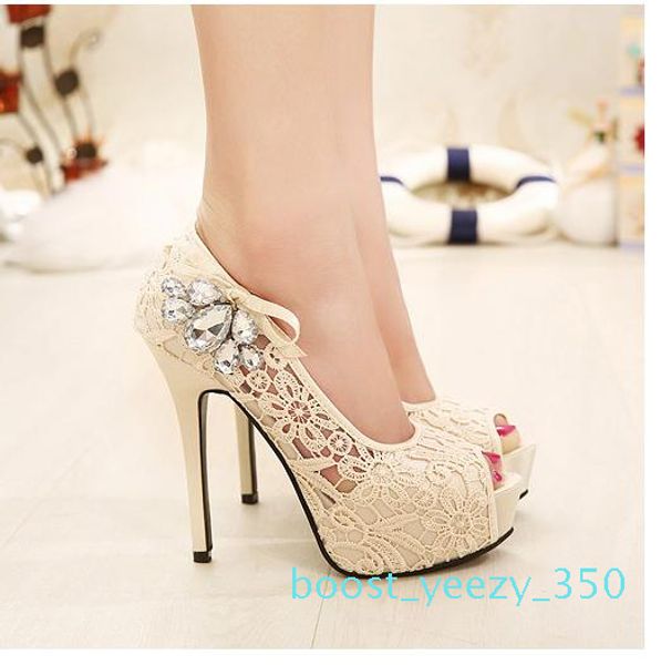 

adorable bowtie lace shoes peep toe platform high heels pumps fashion women dress shoes wedding shoes b35, Black