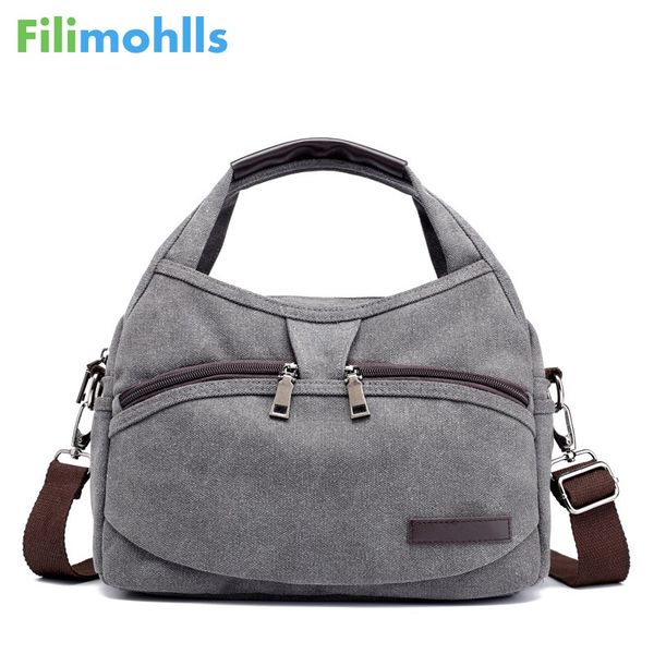 

women's canvas handbags female hobos single shoulder bags woman crossbody pack vintage solid multi-pocket ladies totes s1748