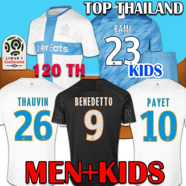 

MEN + KIDS 19 20 Olympique De Marseille soccer jersey OM jerseys 2019 2020 maillot de foot PAYET THAUVIN BENEDETTO football shirt 120 years