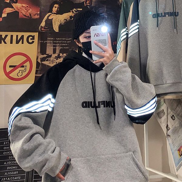 

high street hip hop hoodies men winter harajuku letter printed oversize casual sweatshirts men noctilucent pullover streetwear, Black