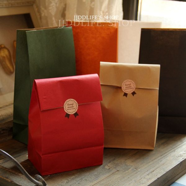 

4 pieces/lot) vintage solid handle folding pocket gift bag snack packaging paper bags christmas cookie bags