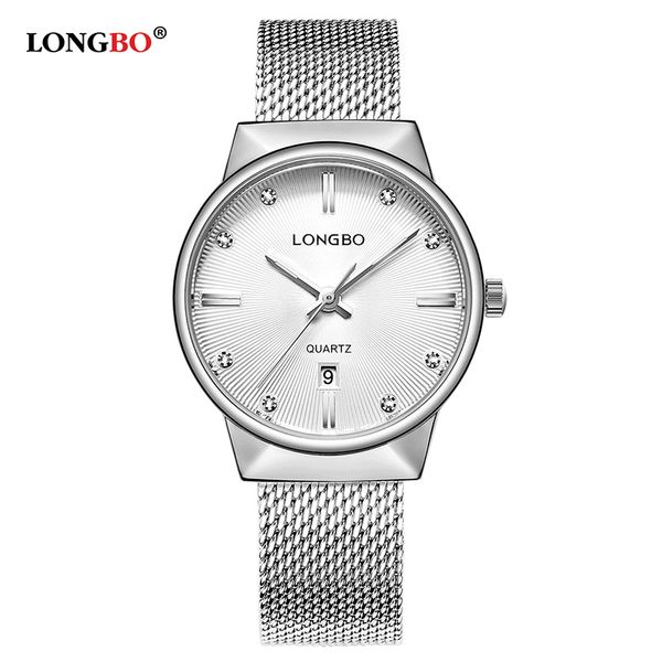 

2020 longbo business men women watches luxury stainless steel band male female quartz watch calendar couple wristwatch gifts 5028, Slivery;brown