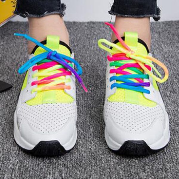 

2020 new women running shoes increase within color lace up sneakers genuine leather platform breathable women single shoes ll67, Black