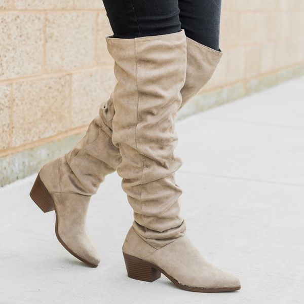 

litthing women snow boots women's fashion winter thigh high shoes woman slim boots over the knee high suede mujer, Black