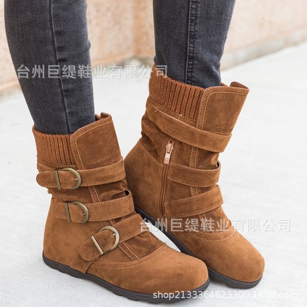 

fashion casual women mid calf boots cotton fabric solid vintage winter boots round toe low plus size shoes, Black