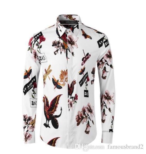 

summer casual shirts lapel neck long sleeve fashion style homme clothing single breasted shirt tees mens floral print, White;black
