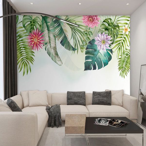 

seamless wallpaper simple green leaves watercolor style background wall painting