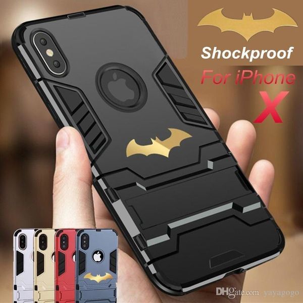 

e37 multi-function batman printing sticker pattern iron man hard armor shockproof dustproof protective + soft silicon phone case with kicks