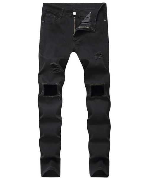 

men's jeans ripped skinny distressed destroyed slim fit fashion stretchy knee holes denim pants clothing, Blue