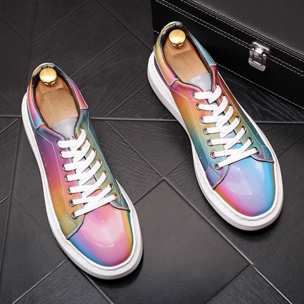 

korean design men casual party banquet dress cow leather shoes lace-up platform shoe colorful comfortable sneakers mans footwear, Black