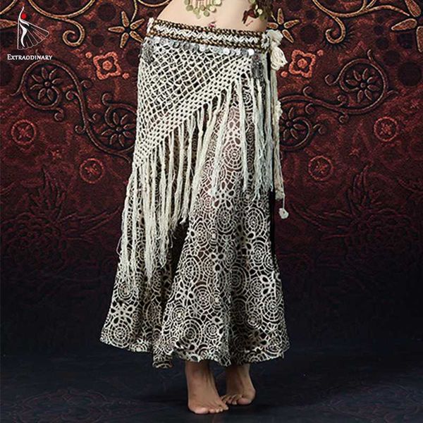 

women belly dance long fringe hip scarf bellydancing beads belts gypsy costume accessories, Black;red
