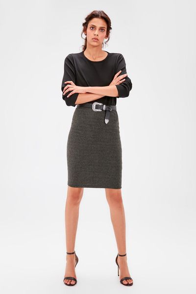 

trendyol khaki knitted skirt twoaw20et0251, Black