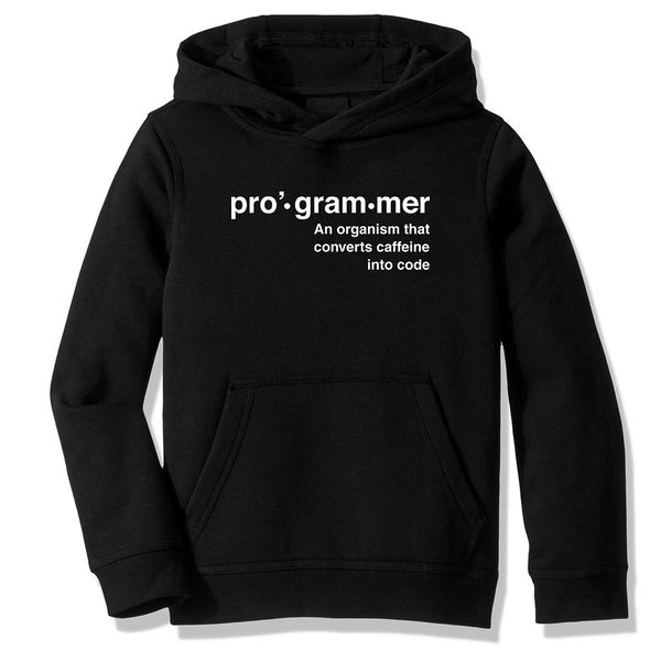 

fleece hooded sweatshirt hoodies programmer converts coffee into code developer programmer coder joke casual clothing, Black