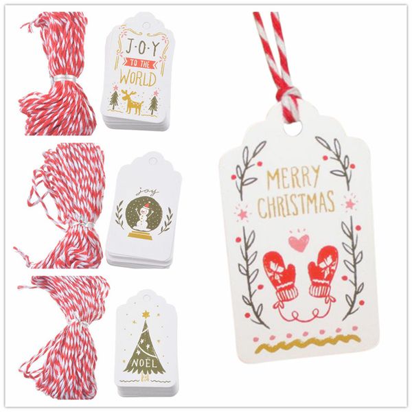 

50 pcs merry christmas kraft paper gift tags durable hang labels with cotton twine for wedding thanksgiving diy arts and crafts