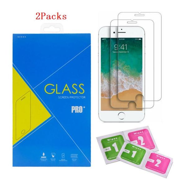 

2packs with retail package glass tempered screen protectors film for iphone 5 xr x xs 11 pro max 8 7 6s plus
