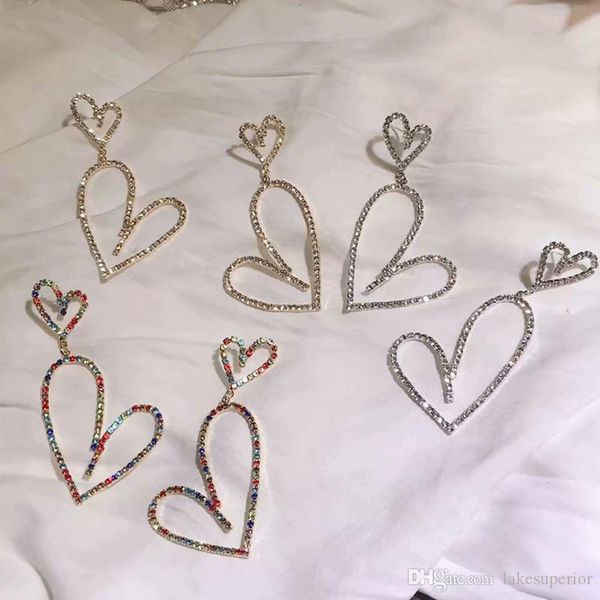 

женщины hollow стержня сердца серьги bling bling rhinestone сердца серьги подарков для любви бижутерия аксессуары, Golden;silver