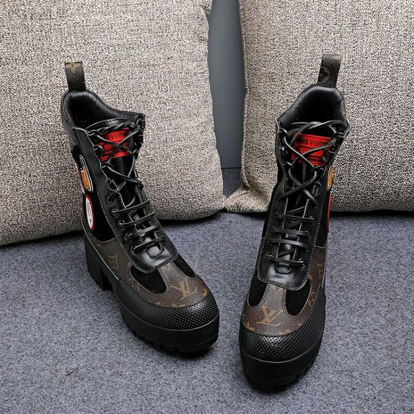 

european station winter new short boots thick heel high heel martin boots waterproof platform thick bottom motorcycle boots women, Black