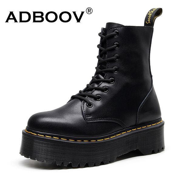 

adboov genuine leather platform women boots dr height increasing ankle boots women winter booties woman shoes, Black