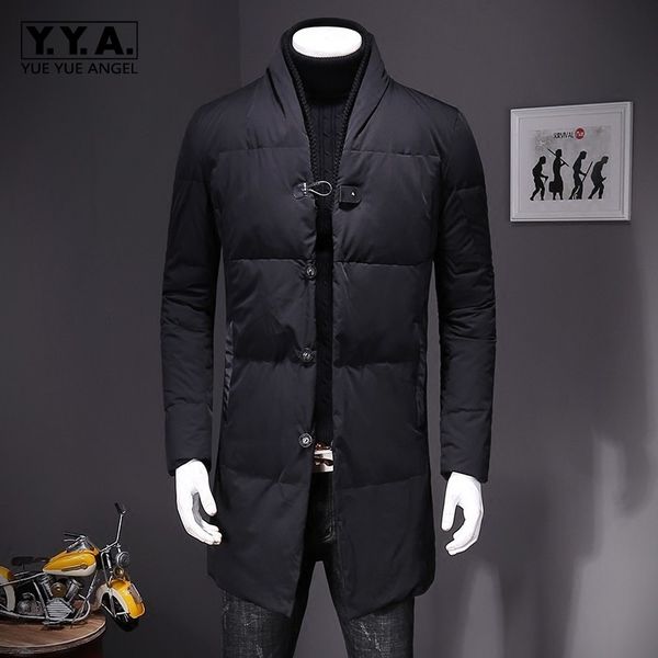 

stand collar winter warm mens medium length light down coats long sleeve single breasted casual outerwear coats plus size 5xl, Black