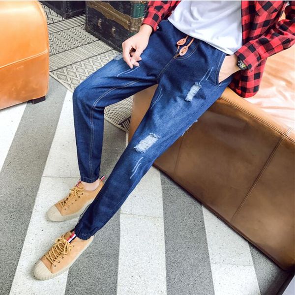 

new fashion men holes jeans silm casual denim pants cotton jeans size 2xl, Blue