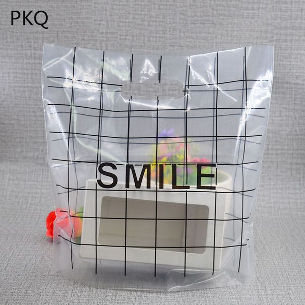 

50pcs transparent plastic shopping bags with handle boutique carrier shopping bags clothing jewelry gift handing pouch
