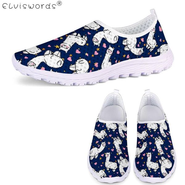 

elviswords 2020 new female fashion shoes cute animal llama pattern mesh air slip on lazy shoes ladies non-slip sneakers, Black
