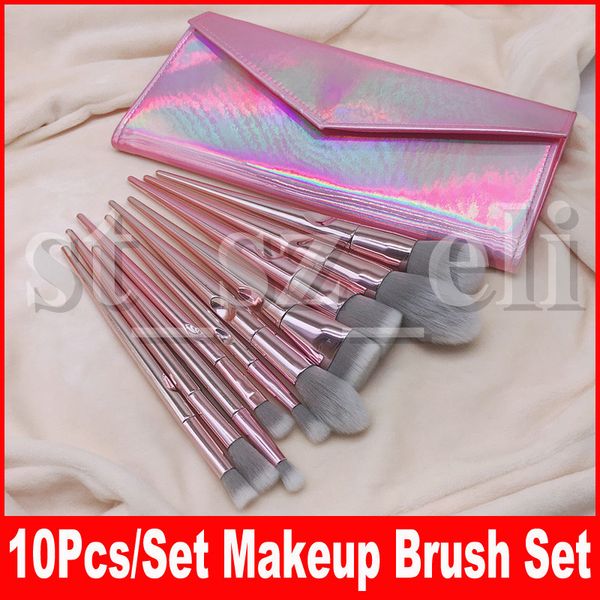 

makeup brush set 10pcs premium synthetic foundation contour eye shadows blending face brow lip blush make up brushes kit