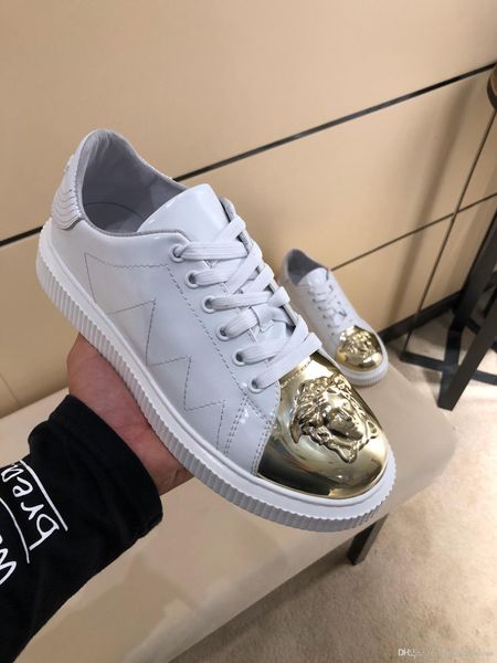 

luxury shoes 2019 men sneakers white cowskin with gold comfortable outdoor casual sport shoes genuine leather men board shoes, Black