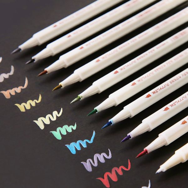 

sta 10 colors metallic marker pen set diy scrapbooking crafts card making brush/ round head art pen for drawing
