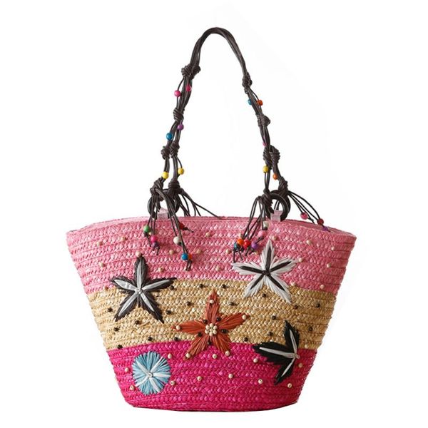 

thinkthendo 2019 women starfish woven summer beaded straw tote shoulder handbag for women girls
