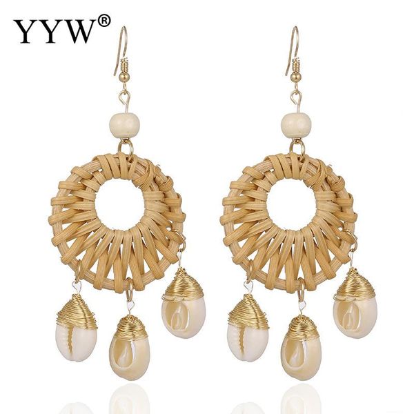 

rattan geometric drop korean earrings for women round rattan knit dangle earring for girls with tassel shell charm elegant gift, Silver