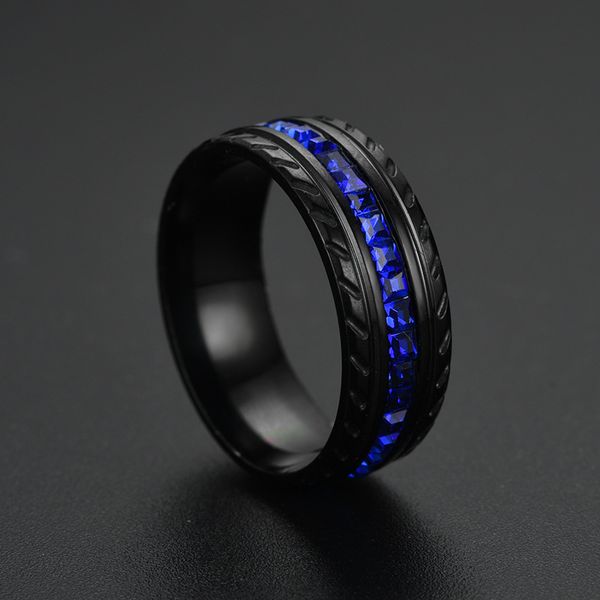 Blauer Diamant-Ring mit schwarzem Reifen, Modeschmuck für Damen, Hochzeit, Verlobungsringe, Geschenk 080499