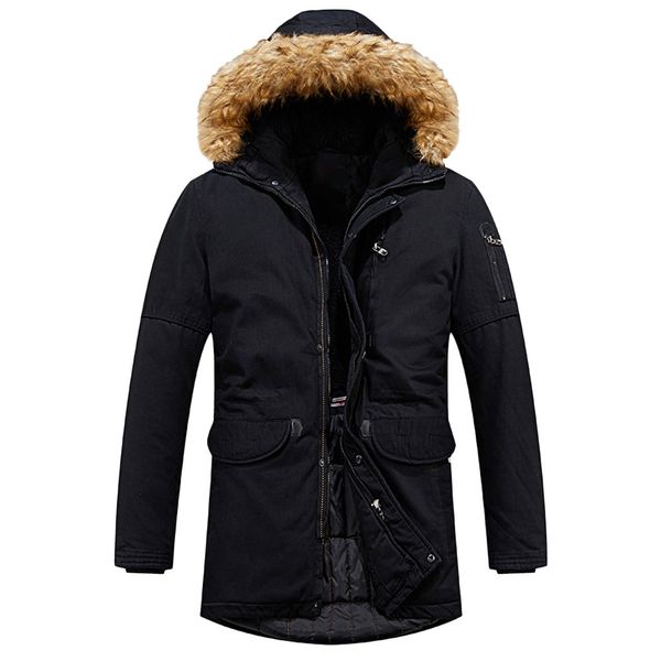 

men casual winter solid warm zipper thick coats long sleeve hooded jacket conventional thick outdoor keep warm coat outwear, Black