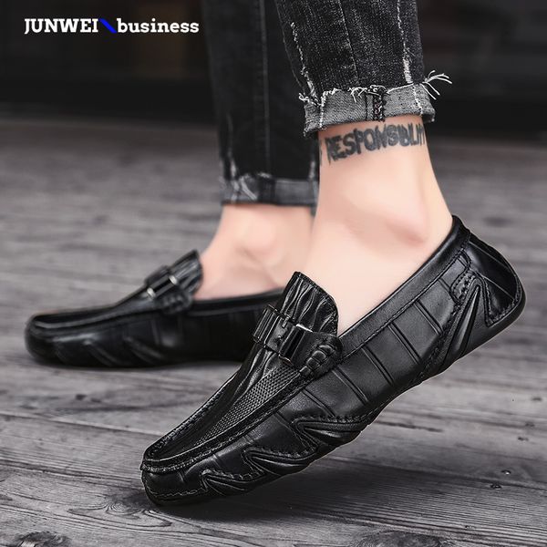

men genuine leather sneakers comfortable fashion breathable male slip on british loafers shoes calzado hombre a4, Black