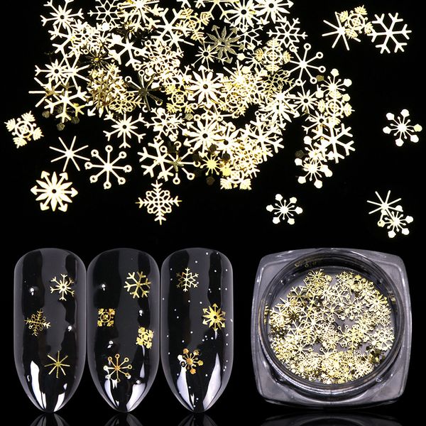 

1 box christamas gold nail glitter sequins mixed snowflakes design decorations for nail arts pillette accessories, Silver;gold