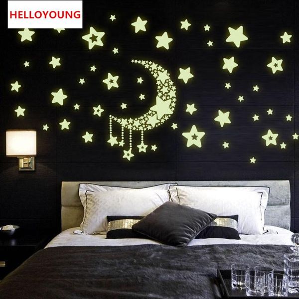 QT-0068 светящиеся Stickers / флуоресцентные наклейки / Луна и звезды / стикер стены настенная роспись домашнего декора комната Луна Звезда ребенок