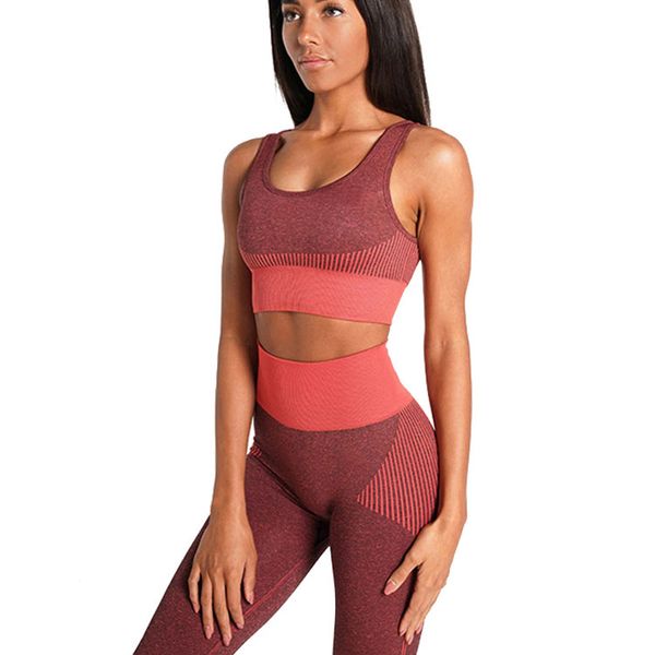 

women's elastic seamless workout gym fitness training leggings and bra 2pcs set