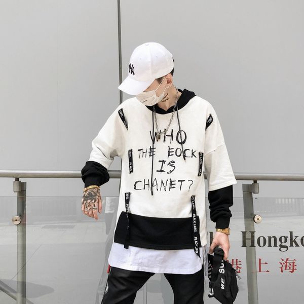 

us size 2019 streetwear patchwork hoodies men hip hop harajuku ribbon sweatshirt fashion spring autumn male hoodies dg187, Black