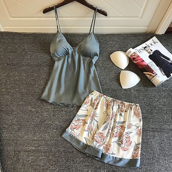 

шелковые пижамы femme lingeries пижам шелк для женщин цветочные женщин пижама set 2019 женщины атласная пижамы v шеи pijama mujer 2 шт, Black;red