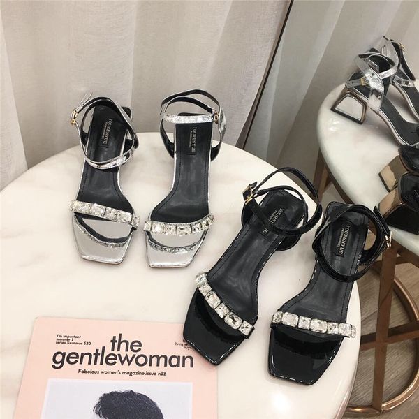 

2020 sandals open toe med comfort shoes for women block heels suit female beige buckle strap women's peep medium fashion, Black