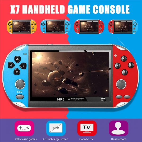 

x7 video rechargeable dual rocker plastic 4.3 inch usb game console tv output multifunctional gifts 8gb handheld game player vs x7 plus