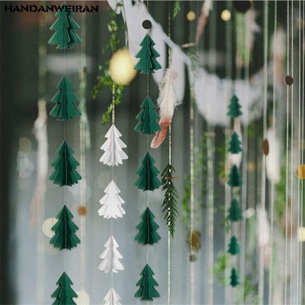 

10 stereo mini small christmas tree paper string pull flower hanging flag christmas decorations party arrangement supplies 2.5m