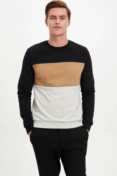 

defacto male crewneck striped pullovers fashion casual sweatwear males loose sweat shirt spring autumn new - m4130az19wn, Black
