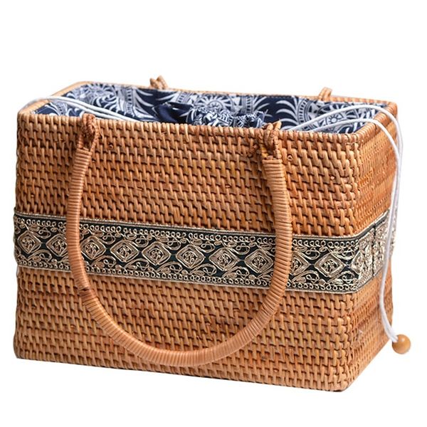 

женщины урожай соломы сумка женский ручной weave сумка bohemian дамы rattan basket путешествия summer beach кулиской tote