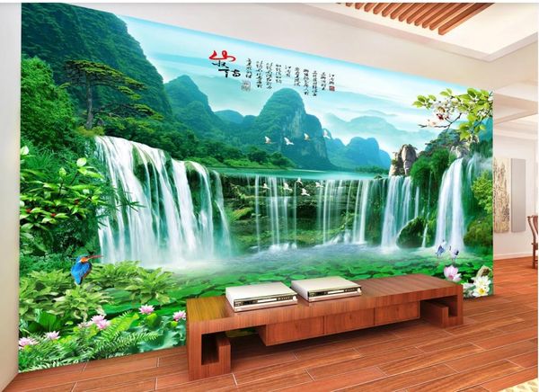 3d papel de parede belas paisagens Papéis de parede Cachoeira wallpapers pintura de paisagem sala parede de fundo TV chinesa