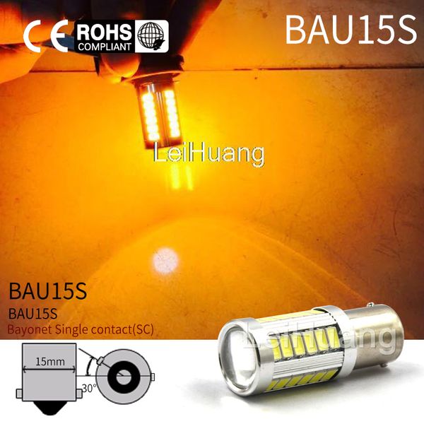 

2pcs daytime running light 1156 bau15s py21w led amber orange yellow bulb 33smd