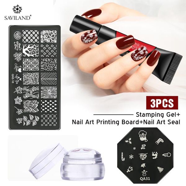 

saviland nail stamping gel varnish nail art kits uv gel lacquer soak off polish for diy painting manicure stamp template tools