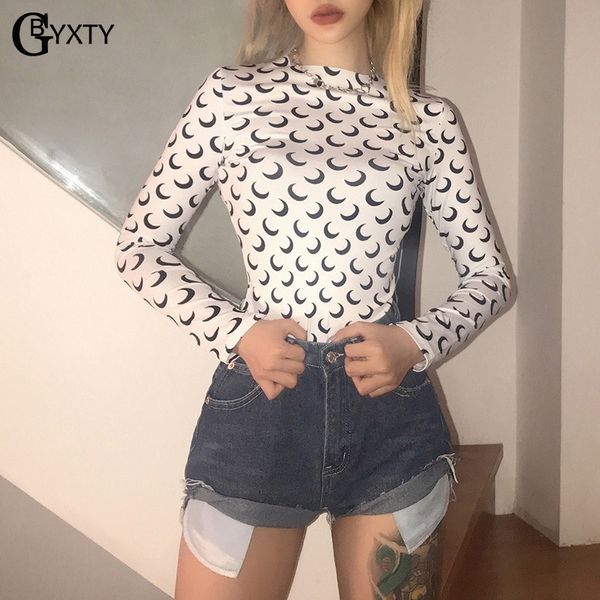 GBYXTY camiseta mujer Slim Fit Manga Comprida T-Shirts Básicas Feminina Lua Crescente Estampada Verão Outono Harajuku Camiseta ZA1531 T200410